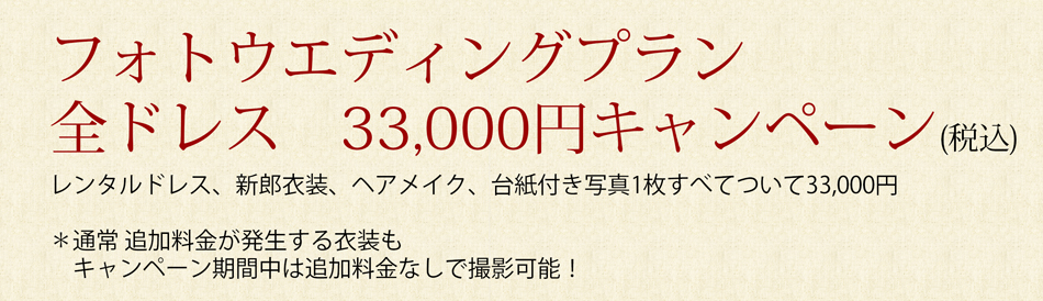 全ドレス33,000円キャンペーン